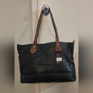 Italian Black Leather 3 Piece Tote and Crossbody Bag